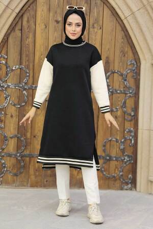 Neva Style - Blok Renkli Siyah Tesettür Tunik 35741S - NEVA STYLE