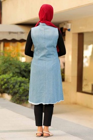 Neva Style - Blue Hijab Denim Vest 405M - Thumbnail
