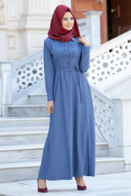 Neva Style - Blue Hijab Dress 4062M - Thumbnail