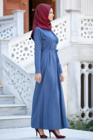 Neva Style - Blue Hijab Dress 4062M - Thumbnail