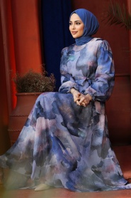 Neva Style - Blue Hijab For Women Dress 33095M - Thumbnail