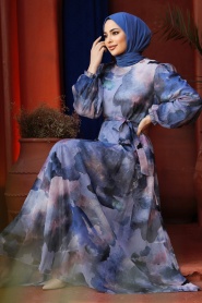 Neva Style - Blue Hijab For Women Dress 33095M - Thumbnail