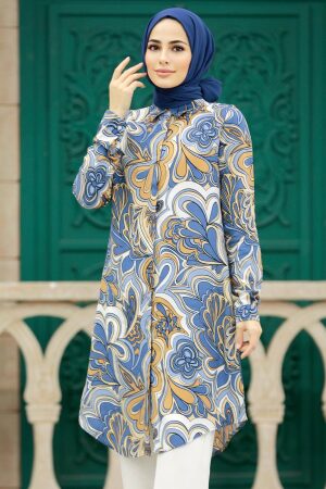 Neva Style - Blue Hijab For Women Tunic 11605M - Thumbnail