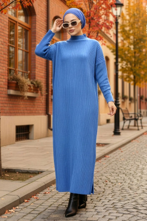 Neva Style - Blue Hijab Knitwear Dress 34150M - NEVA STYLE