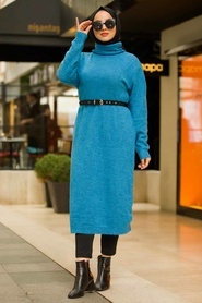 Neva Style - Blue Hijab Knitwear Tunic 15678M - Thumbnail