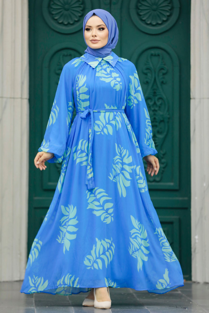 Blue Hijab Maxi Dress 20042M - 1