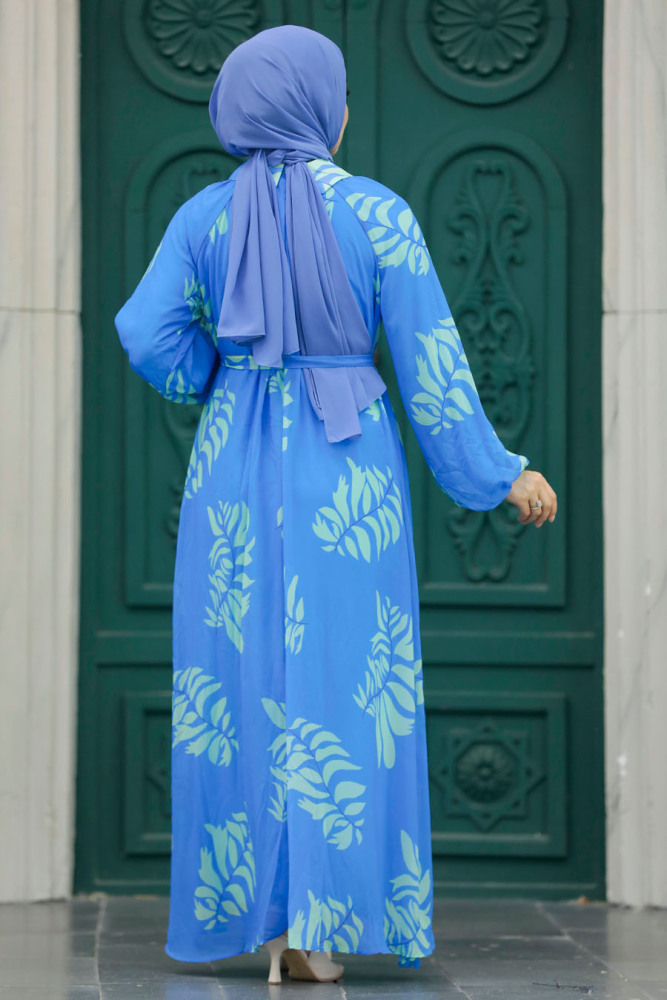 Blue Hijab Maxi Dress 20042M - 2