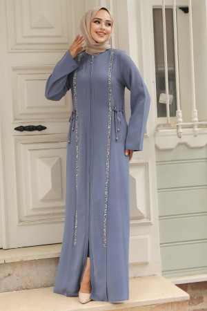 Blue Hijab Turkish Abaya 20008M - 1
