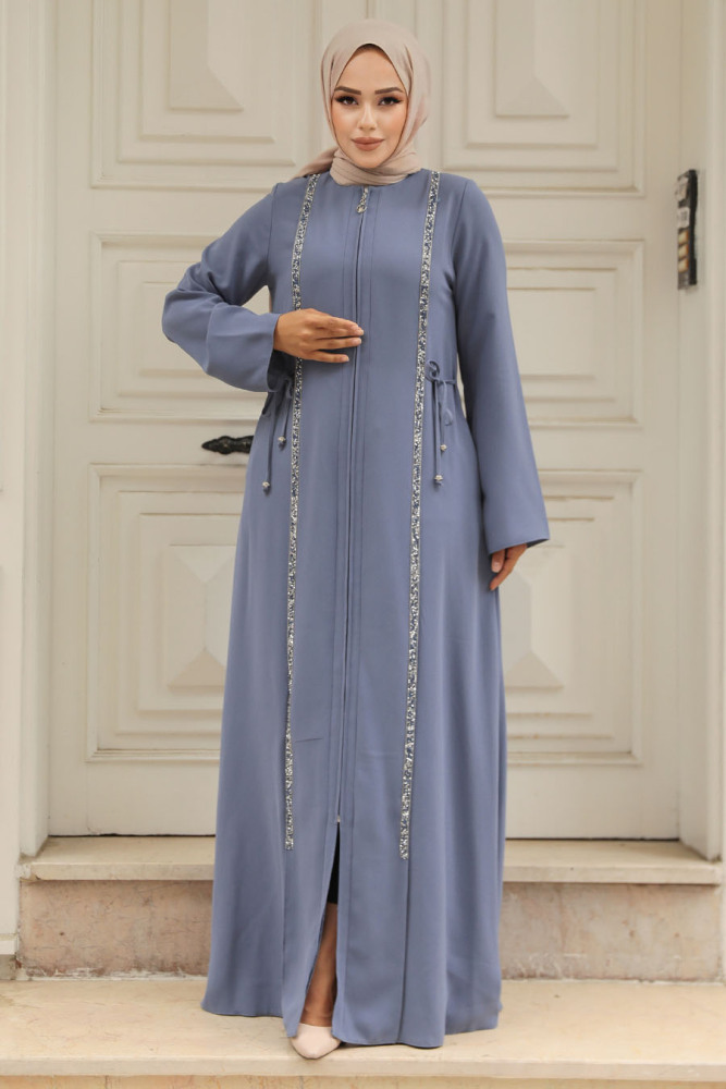 Blue Hijab Turkish Abaya 20008M - 2