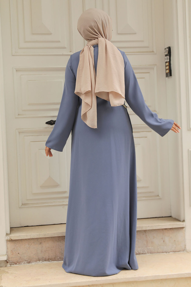 Blue Hijab Turkish Abaya 20008M - 3