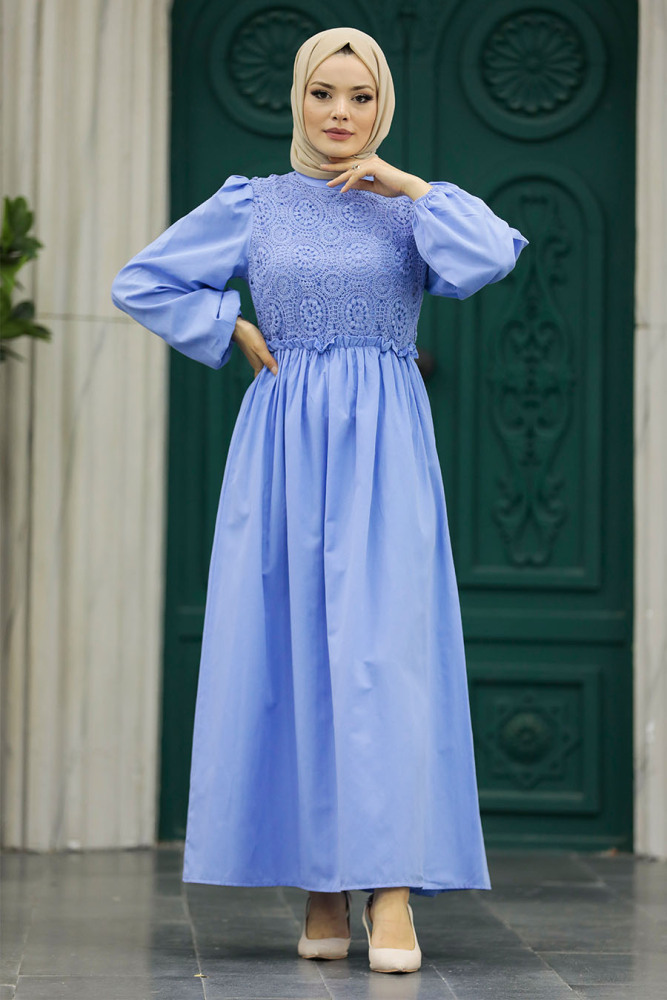 Blue Long Dress for Muslim Ladies 5857M - 1
