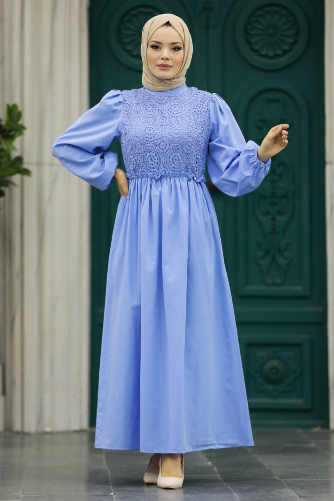 Blue Long Dress for Muslim Ladies 5857M - 2