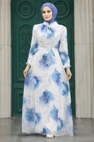 Neva Style - Blue Long Muslim Dress 279313M - Thumbnail