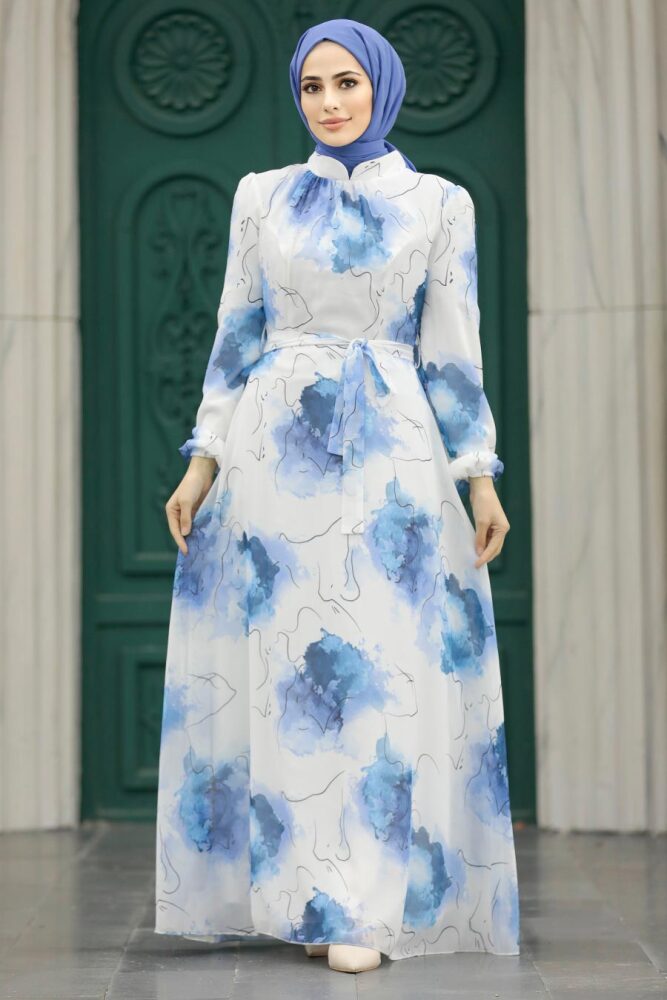 Blue Long Muslim Dress 279313M - 1