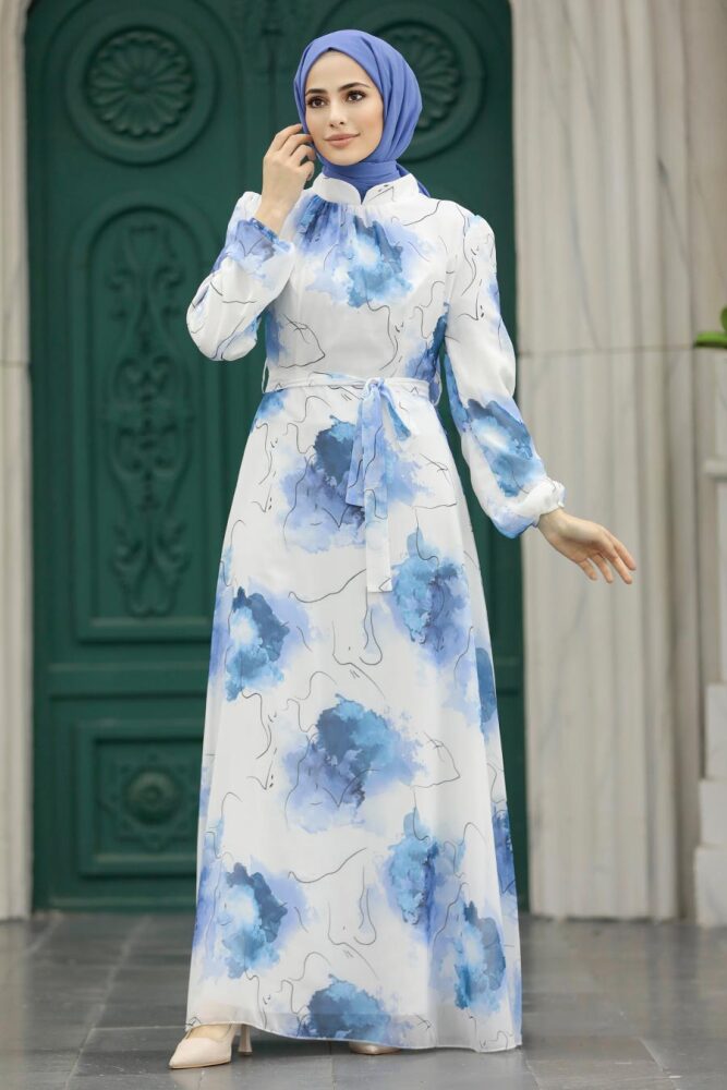 Blue Long Muslim Dress 279313M - 2