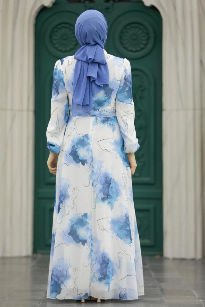 Blue Long Muslim Dress 279313M - 3