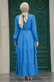 Neva Style - Blue Long Sleeve Dress 617M - Thumbnail