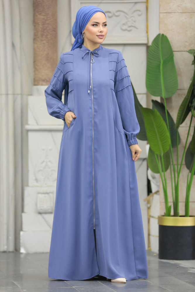 Blue Modest Turkish Abaya 20031M - 3