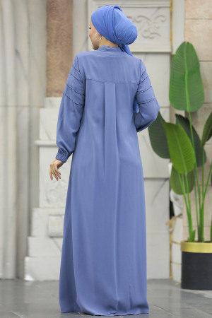 Blue Modest Turkish Abaya 20031M - 4