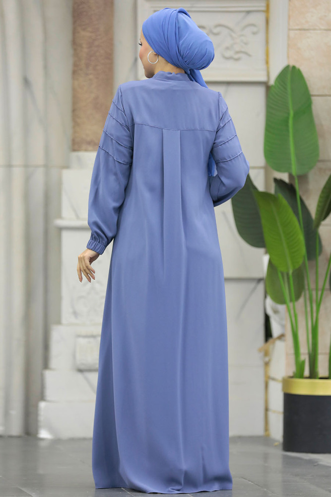 Blue Modest Turkish Abaya 20031M - 4