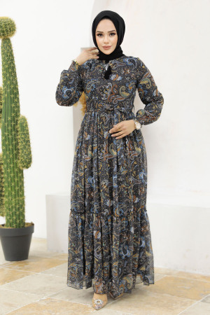 Neva Style - Blue Muslim Dress 3356M - 2
