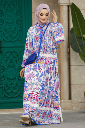 Blue Muslim Dress 50622M - 5