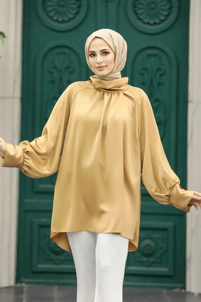 Neva Style - Boğazlı Bisküvi Tesettür Gömlek 5894BS - 2
