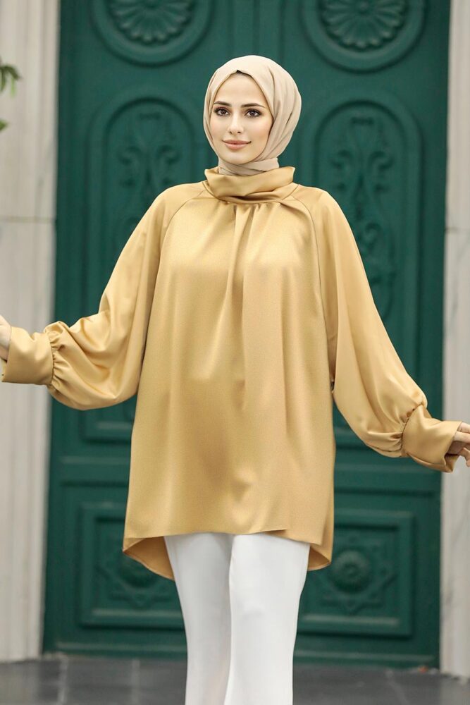 Neva Style - Boğazlı Bisküvi Tesettür Gömlek 5894BS - NEVA STYLE