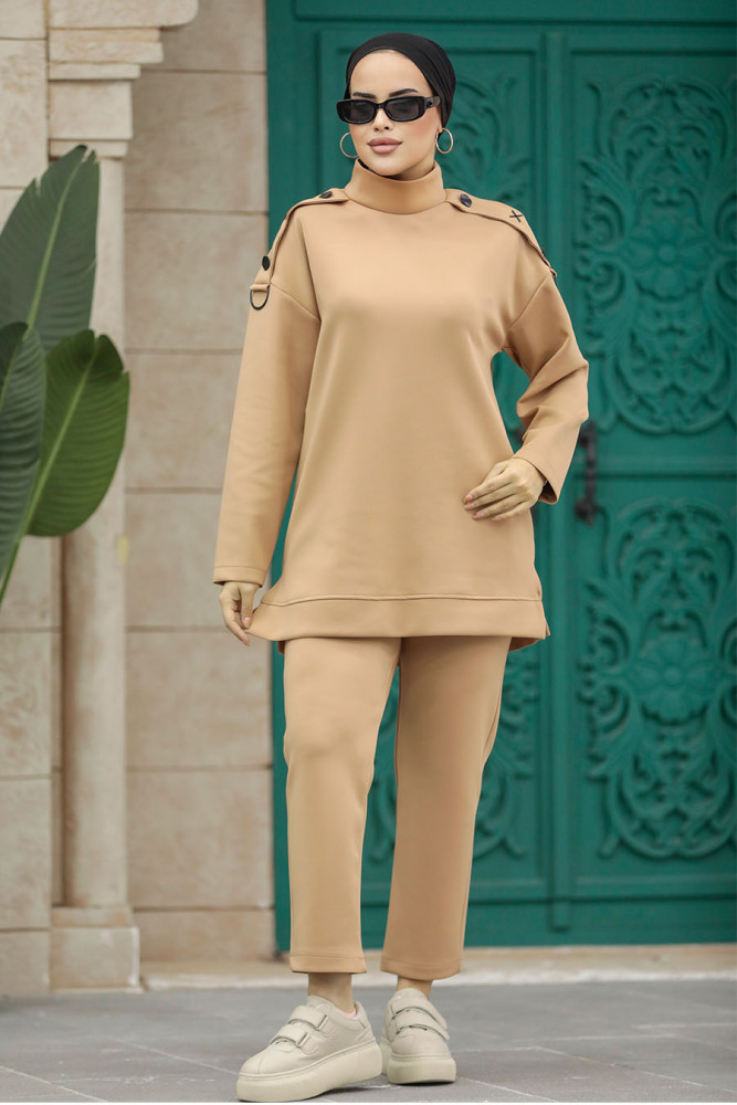 Neva Style - Boğazlı Bisküvi Tesettür İkili Takım 7126BS - 2