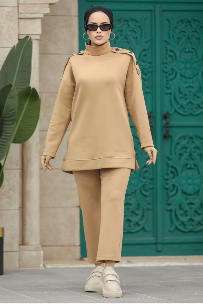 Neva Style - Boğazlı Bisküvi Tesettür İkili Takım 7126BS - 1