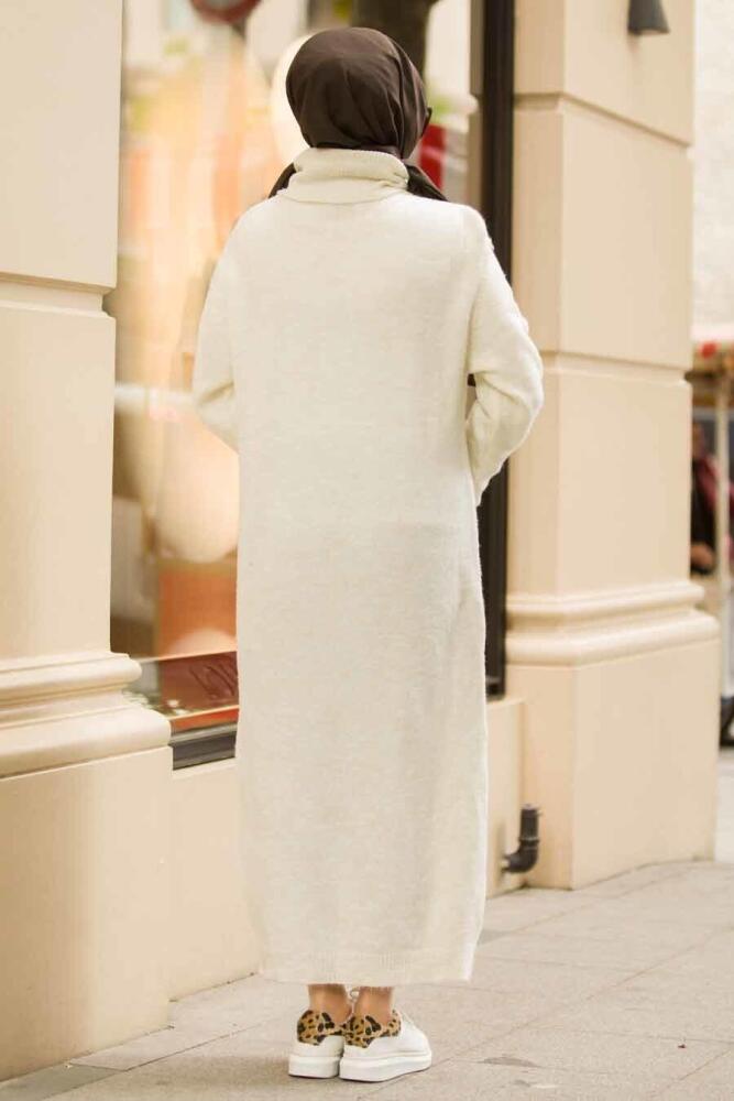 Neva Style - Boğazlı Ekru Tesettür Triko Tunik 15678E - 2