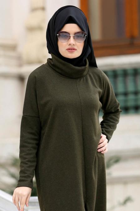 Neva Style - Boğazlı Haki Tesettür Tunik 1634HK - 2