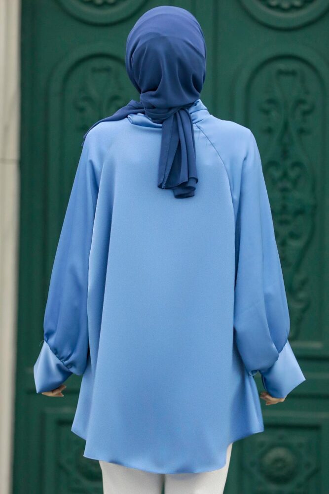 Neva Style - Boğazlı İndigo Mavisi Tesettür Gömlek 5894IM - 3