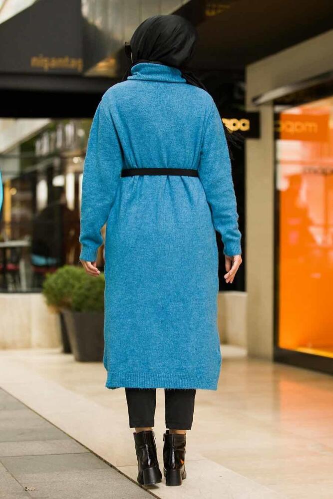 Neva Style - Boğazlı Mavi Tesettür Triko Tunik 15678M - 3