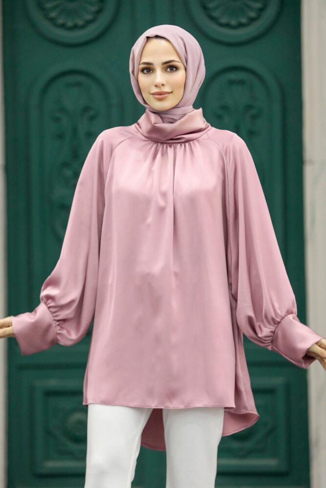 Neva Style - Boğazlı Pudra Tesettür Gömlek 5894PD - 2
