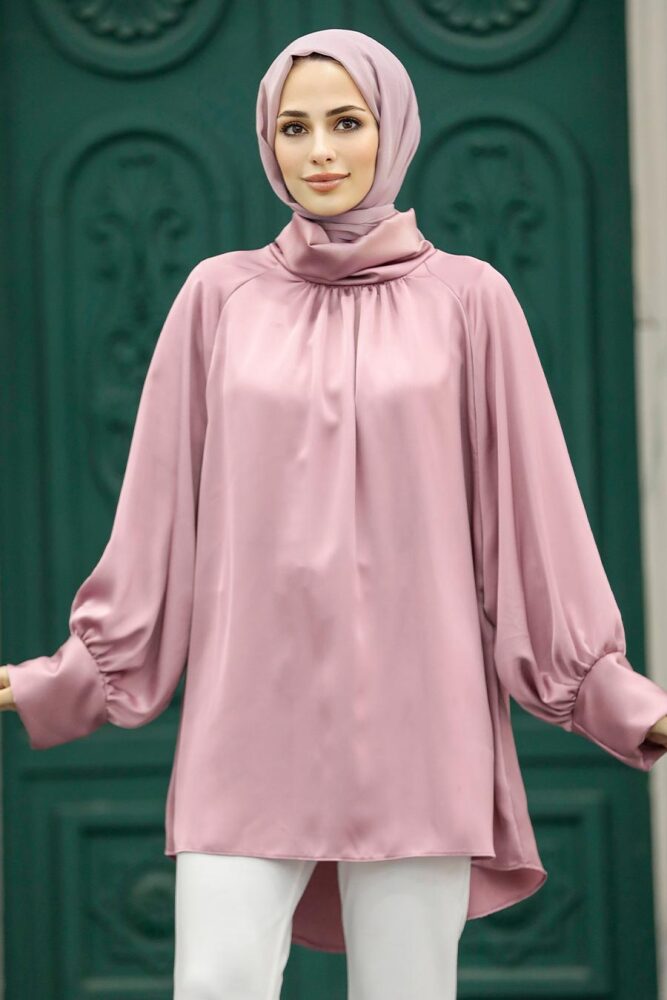 Neva Style - Boğazlı Pudra Tesettür Gömlek 5894PD - NEVA STYLE