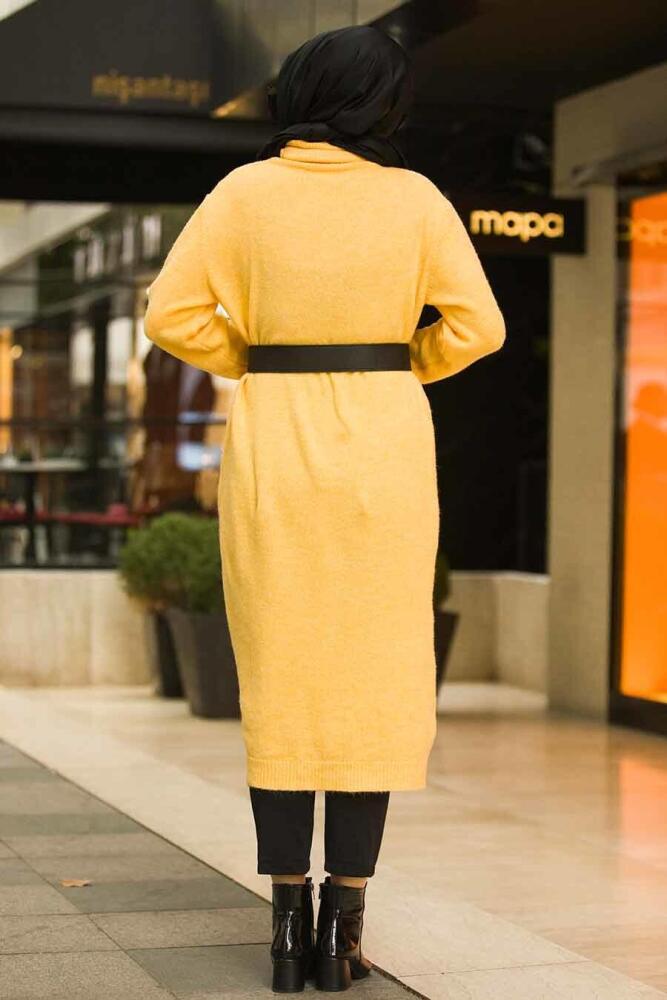 Neva Style - Boğazlı Sarı Tesettür Triko Tunik 15678SR - 3