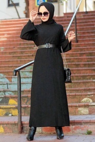 Neva Style - Boğazlı Siyah Tesettür Elbise 30082S - Thumbnail