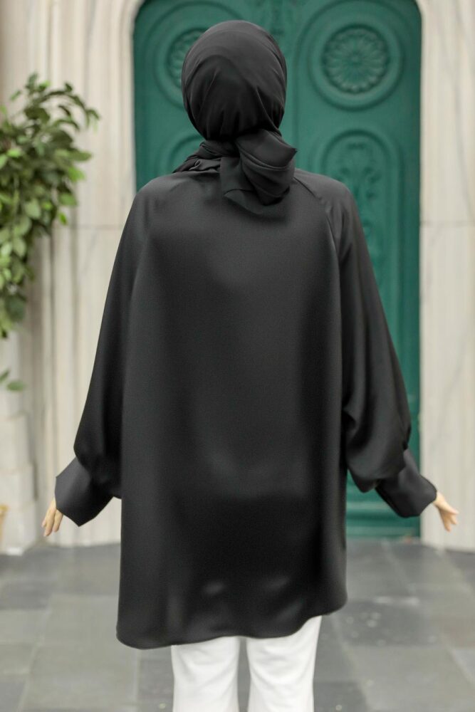 Neva Style - Boğazlı Siyah Tesettür Gömlek 5894S - 3