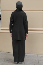 Neva Style - Boğazlı Siyah Tesettür Triko İkili Takım 3398S - Thumbnail