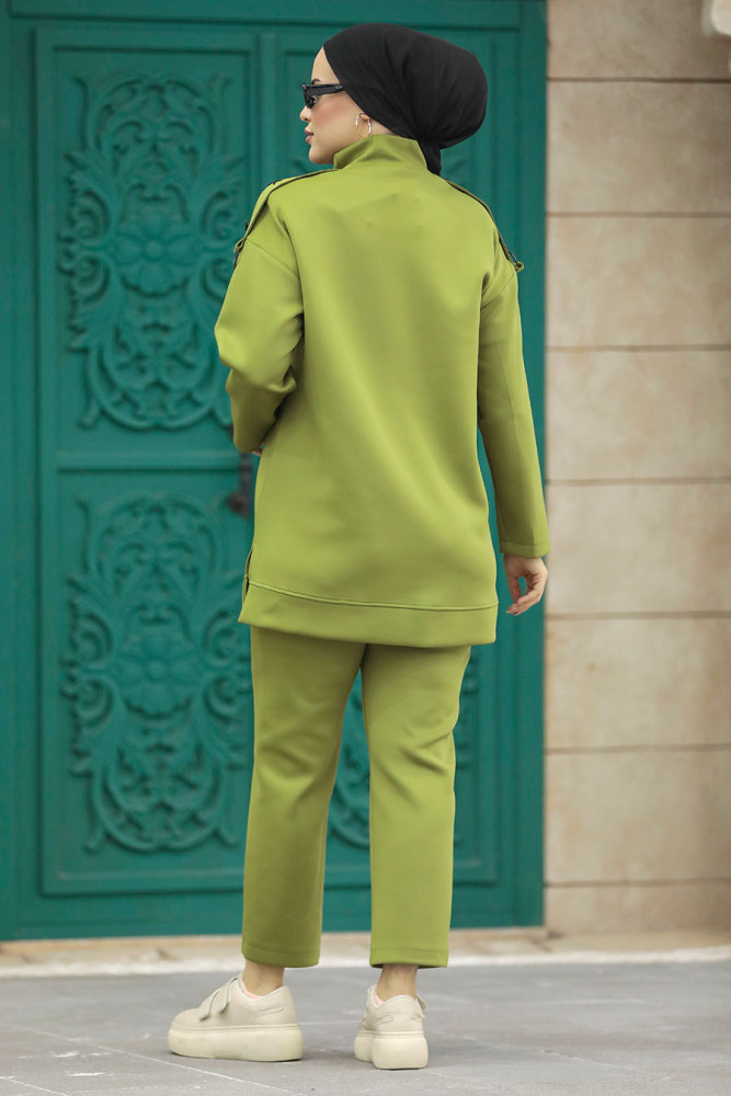 Neva Style - Boğazlı Yağ Yeşili Tesettür İkili Takım 7126YY - 4