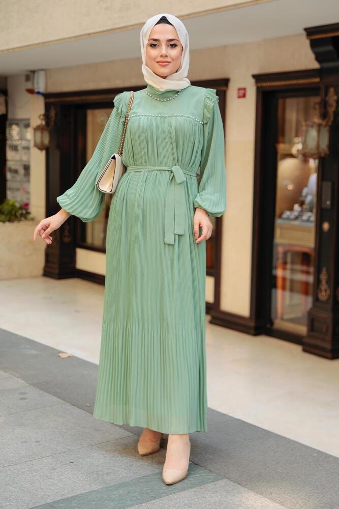  Boğazlı Yaka Mint Tesettür Elbise 24510MINT - 1