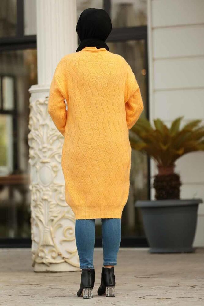Neva Style - Boğazlı Yaka Sarı Tesettür Triko Tunik 15682SR - 2