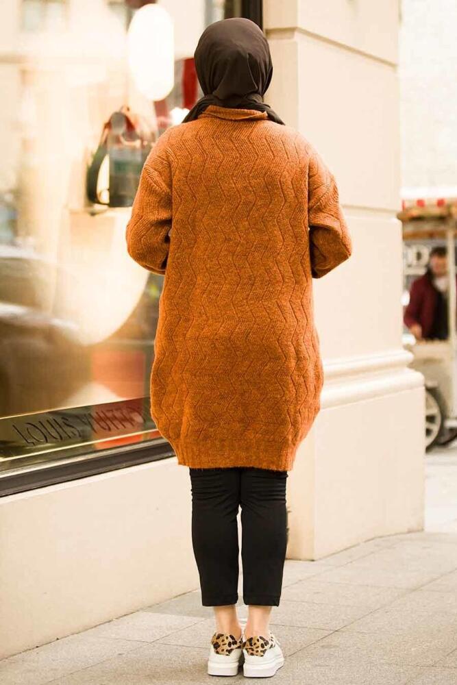 Neva Style - Boğazlı Yaka Taba Tesettür Triko Tunik 15682TB - 2