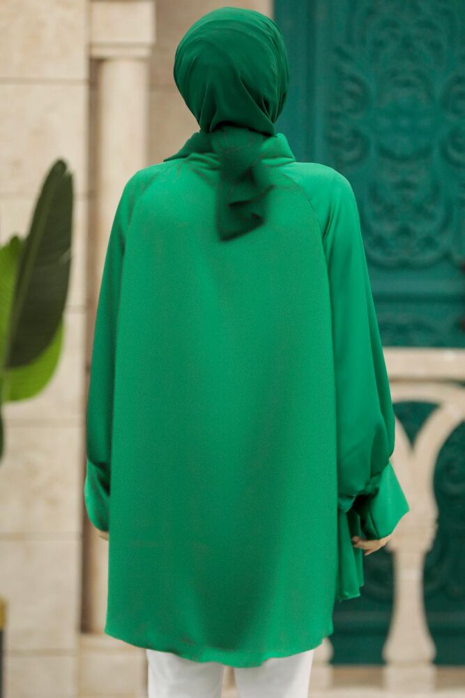 Neva Style - Boğazlı Yeşil Tesettür Gömlek 5894Y - 3