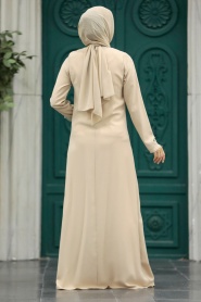 Neva Style - Boncuk Detaylı Bej Tesettür Elbise 30024BEJ - Thumbnail