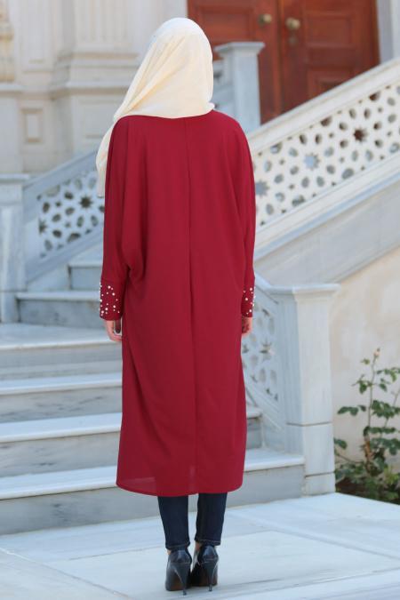 Neva Style - Boncuk Detaylı Bordo Tesettür Tunik 100118BR - 2