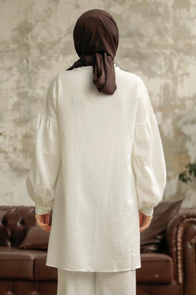 Neva Style - Boncuk Detaylı Ekru Tesettür Tunik 11221E - 3