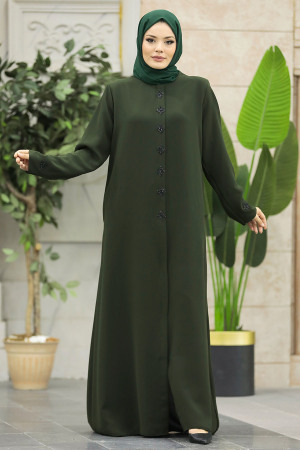 Neva Style - Boncuk Detaylı Haki Tesettür Ferace 62535HK - 4
