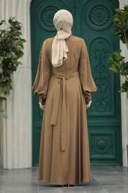 Neva Style - Boncuk Detaylı Koyu Vizon Tesettür Elbise 384000KV - Thumbnail